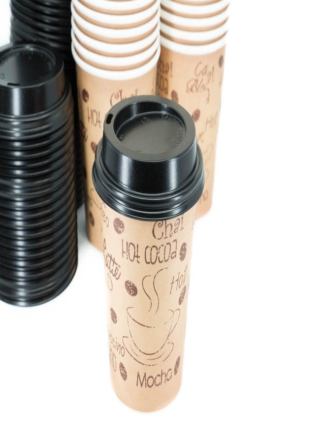 ECODESIGN-US 10 Ounce Disposable Paper Coffee Cups with Black Lids - 50 Sets - Coffee Cappuccino To Go Medium Portion - Image 1